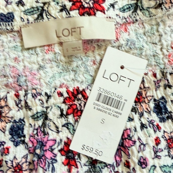LOFT Bloom Smocked Square Neck Top Long Sleeves Size Small NWTs - Picture 3 of 5